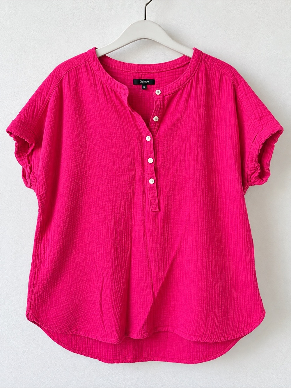Quince 100% Organic Cotton Gauze Short Sleeve Shirt Pink M